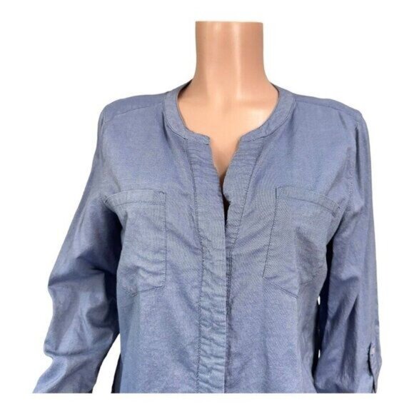 Westbound Women SZ Large 100% Cotton Blue Chambray Knit Button Up Shirt Top - Picture 3 of 12